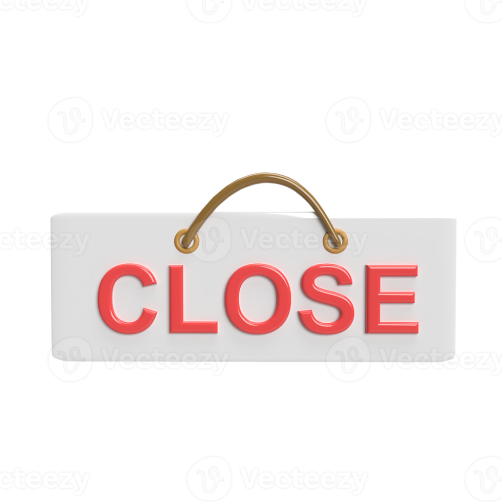 Close sign 3d model cartoon style. render illustration png