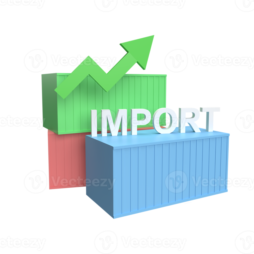 imports of goods rose 3d icon model cartoon style. render illustration png
