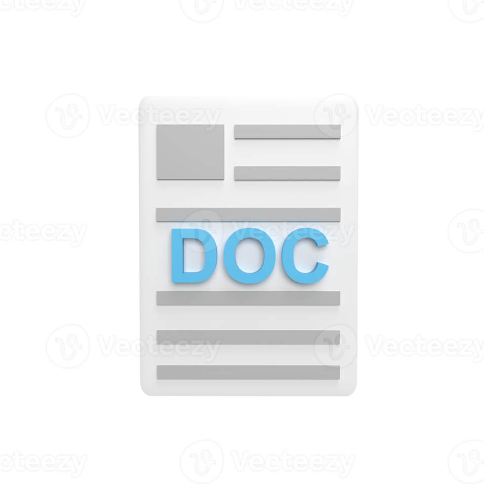 Doc file 3d icon model cartoon style concept. render illustration png