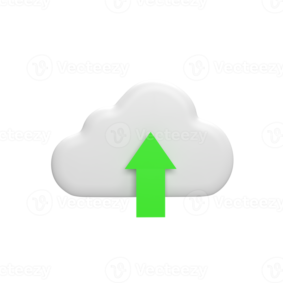 Cloud upload 3d icon model cartoon style concept. render illustration png