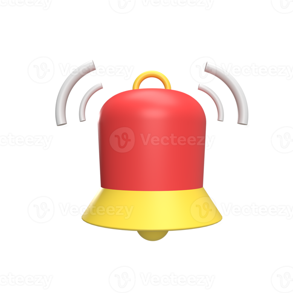 Notification bell 3d icon model cartoon style concept. render illustration png
