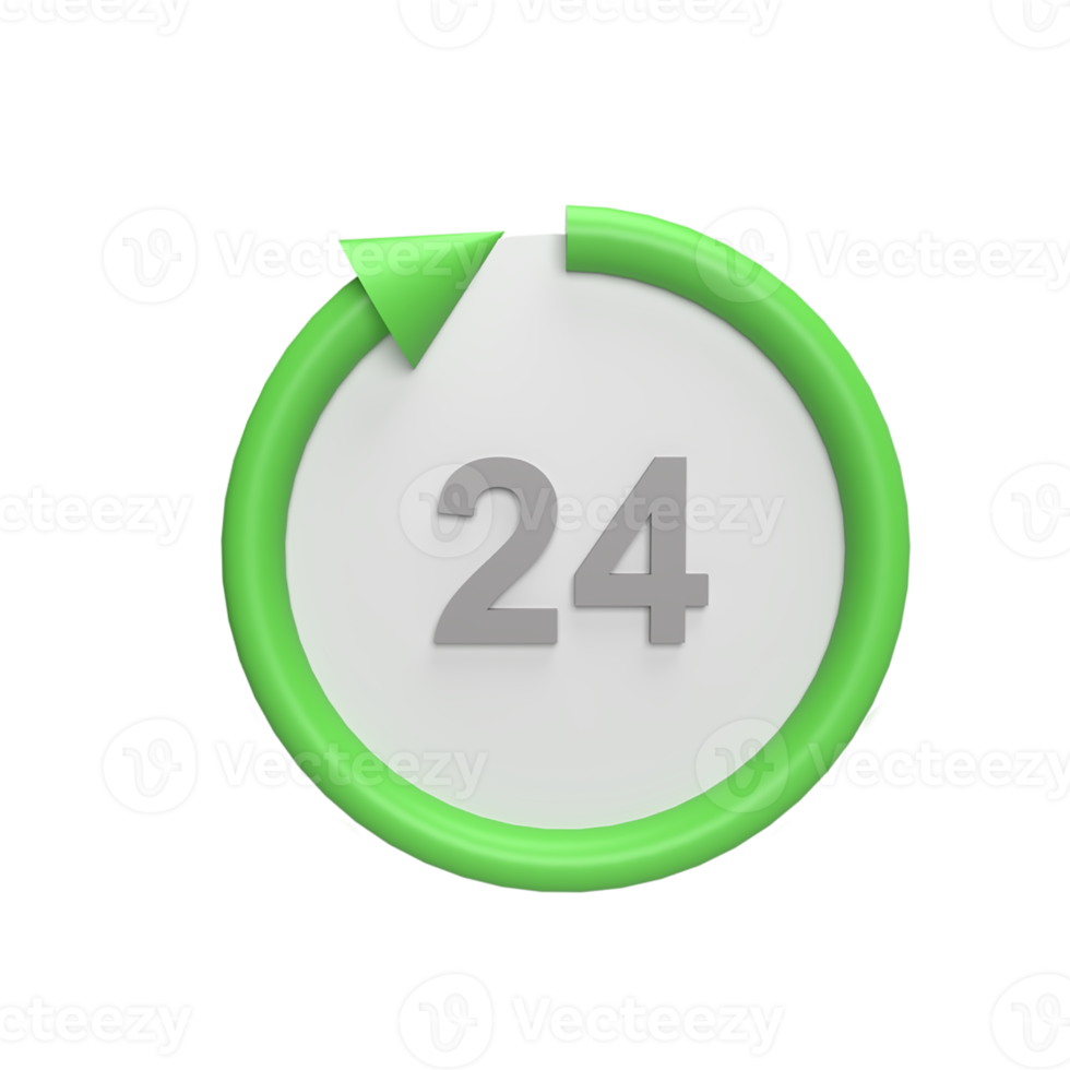 24 horas sem parar 3d ícone modelo conceito de estilo de desenho animado. renderizar ilustração png