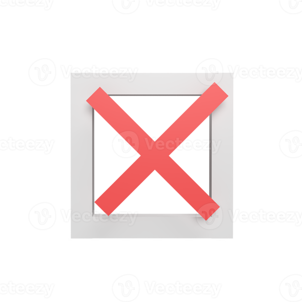 Uncheckable mark 3d icon model cartoon style concept. render illustration png