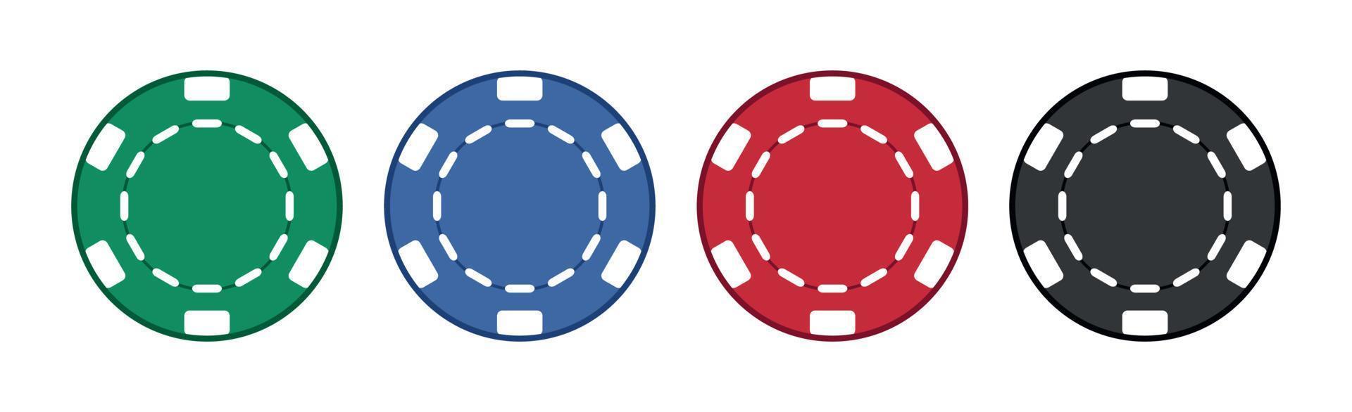 Set 4 different poker chips casino element on white background - Vector