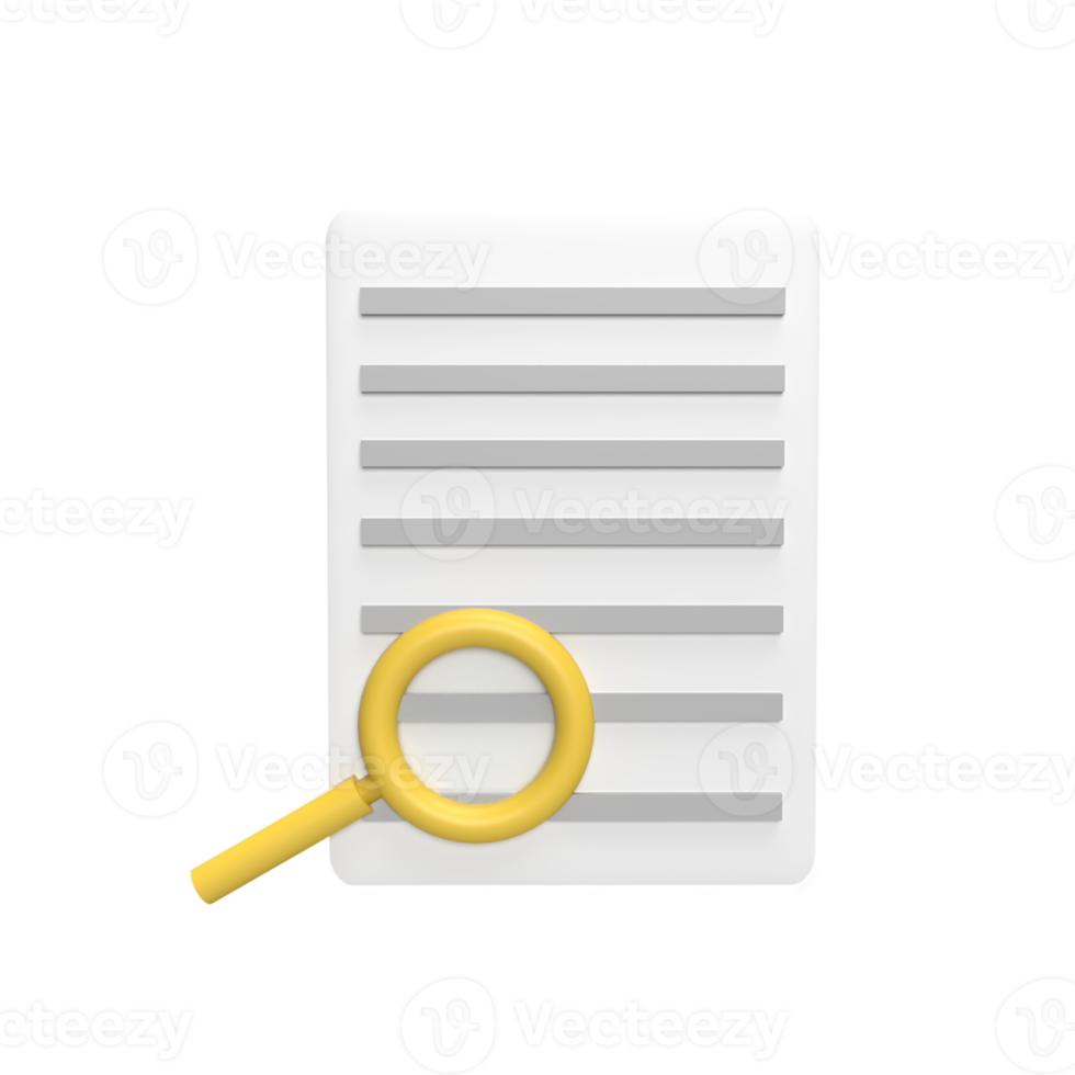 Document Search 3d icon model cartoon style. render illustration png