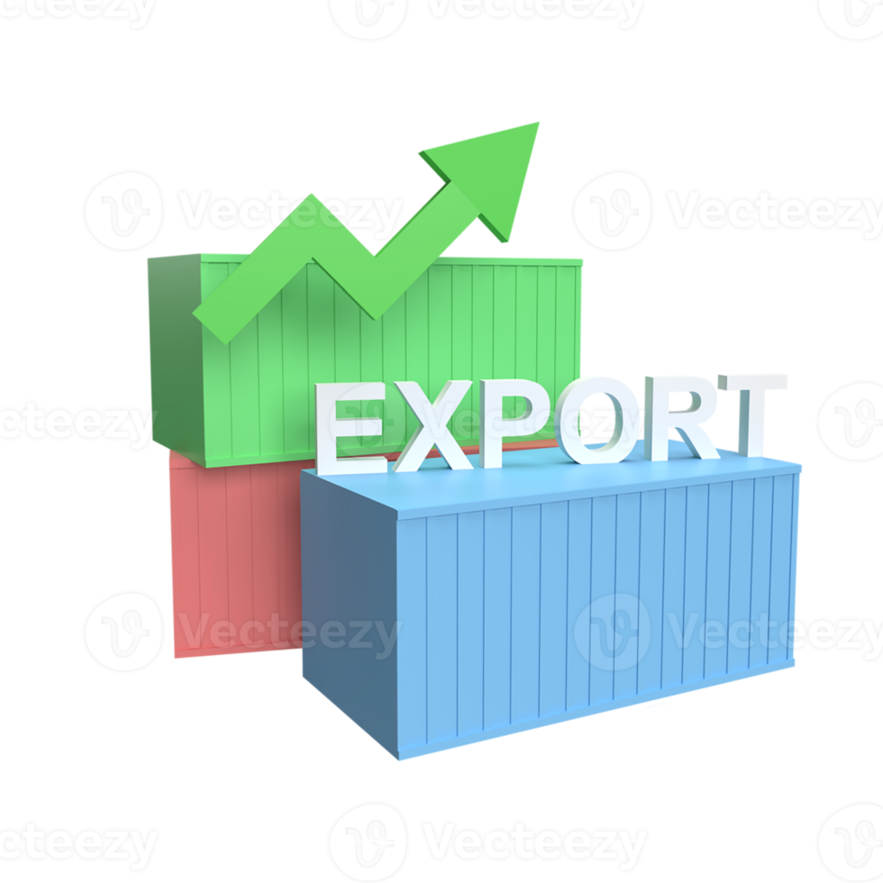 goods exports rose 3d icon model cartoon style. render illustration png