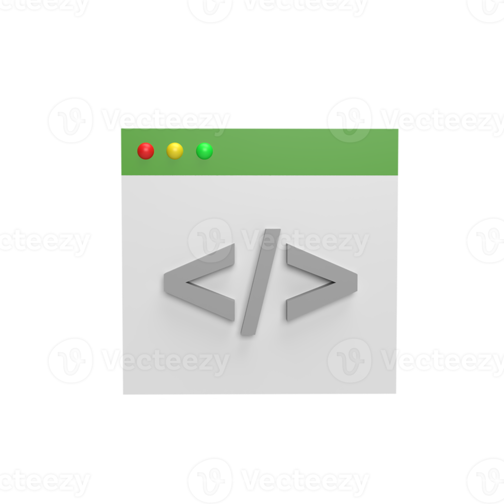 Web programming site 3d icon model cartoon style concept. render illustration png