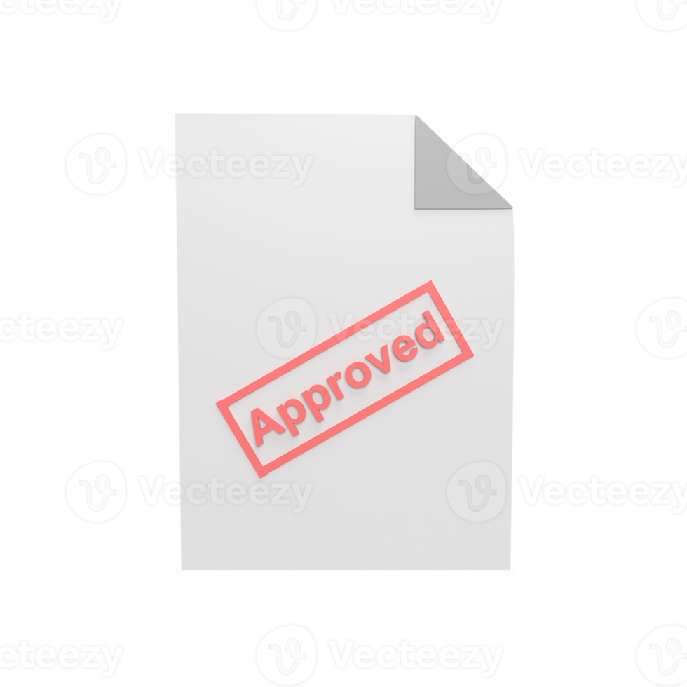 Document approved 3d icon model cartoon style concept. render illustration png