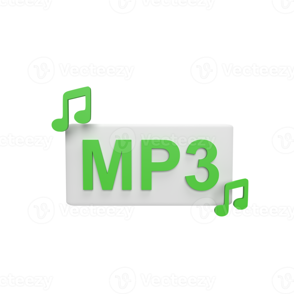 Mp3 Format 3d icon model cartoon style concept. render illustration png