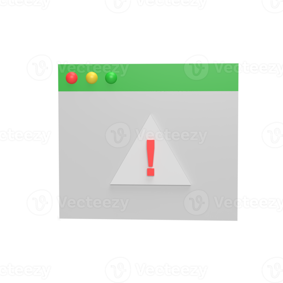 Warning website 3d icon model cartoon style concept. render illustration png