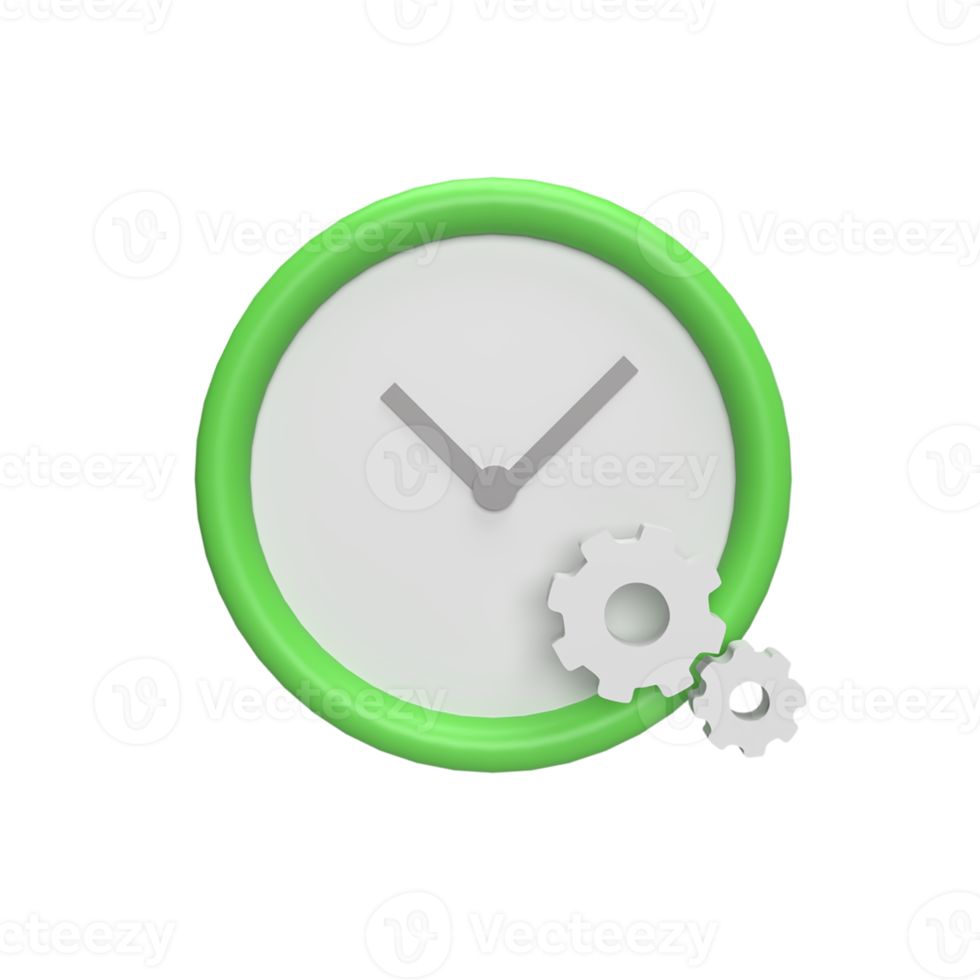 Time management with clock icon 3d icon model cartoon style concept. render illustration png