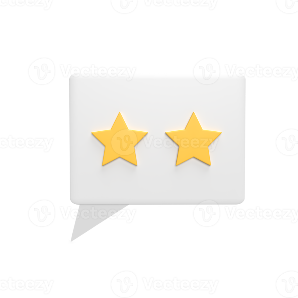Rating two star 3d icon model cartoon style concept. render illustration png