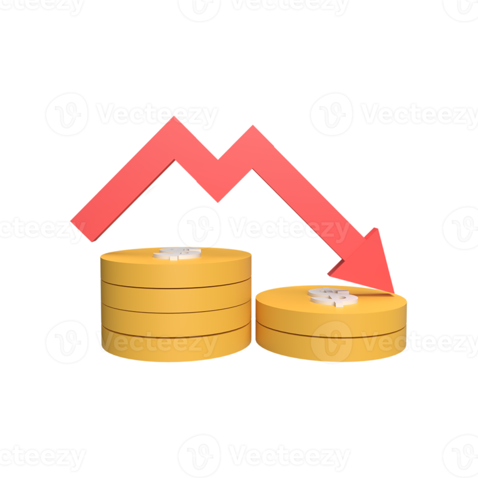 currency value down 3d icon model cartoon style. render illustration png