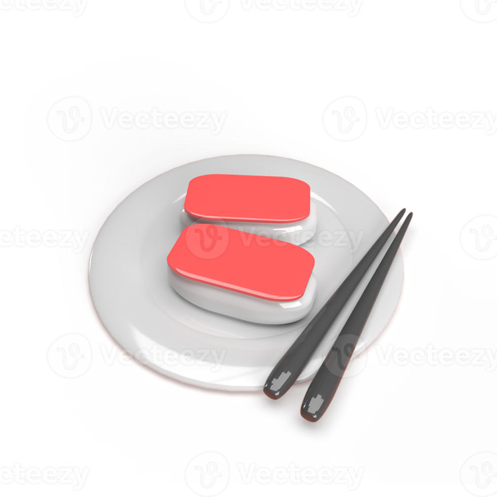 Sushi on a plate 3d model rendering illustration png