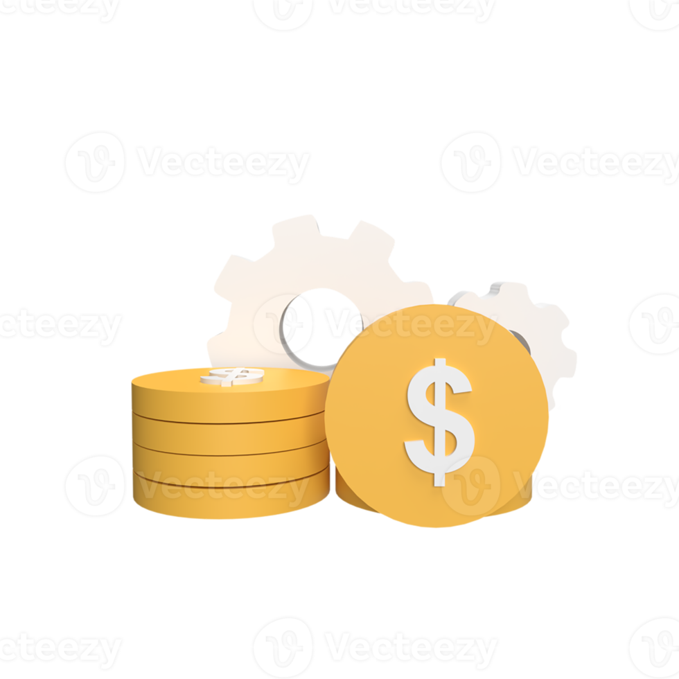 Money management 3d icon model cartoon style concept. render illustration png