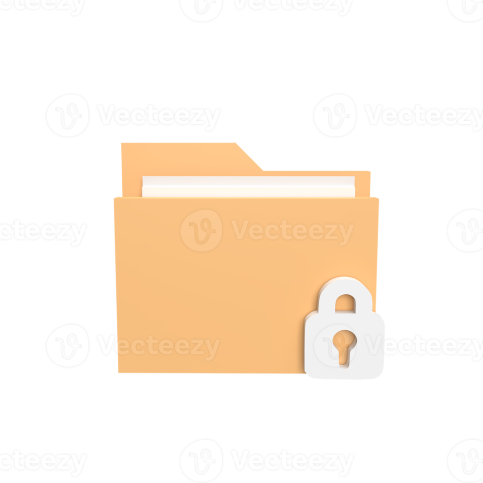 Folder with Padlock 3d icon model cartoon style concept. render illustration png