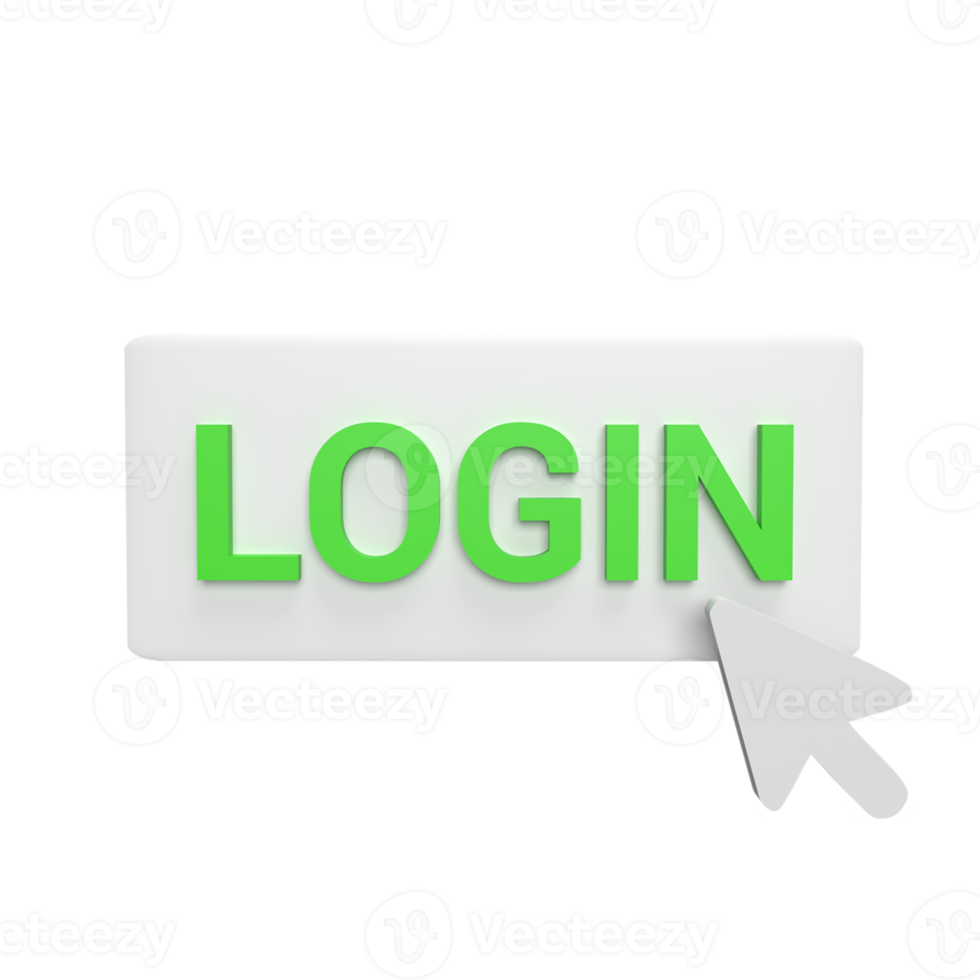 Login click with cursor 3d icon model cartoon style concept. render illustration png