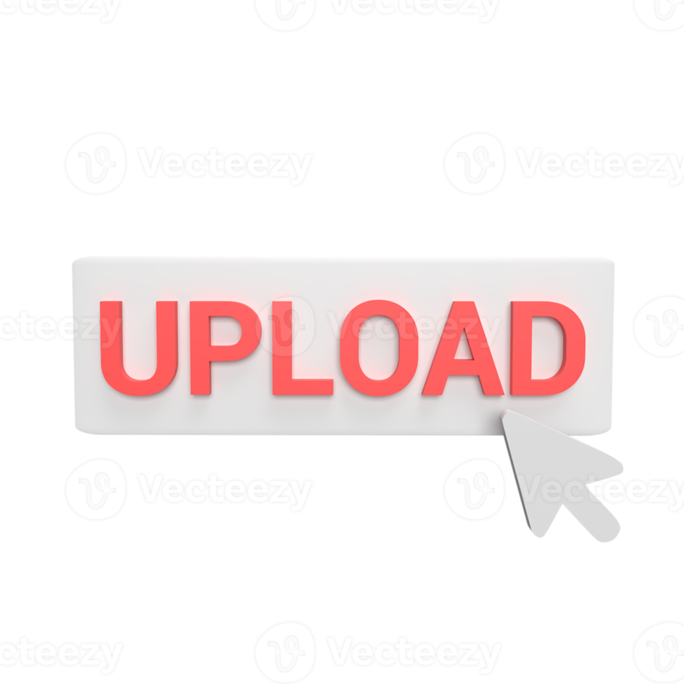 Upload click with cursor 3d icon model cartoon style concept. render illustration png