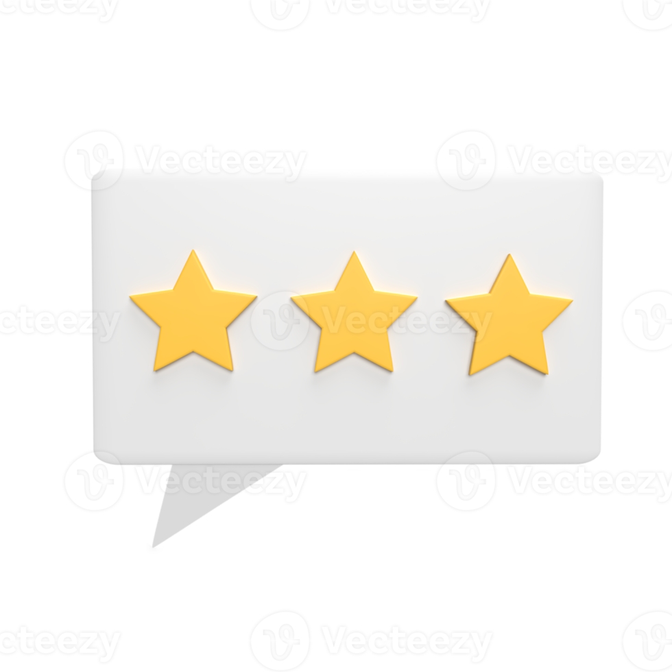 Rating Three star 3d icon model cartoon style concept. render illustration png