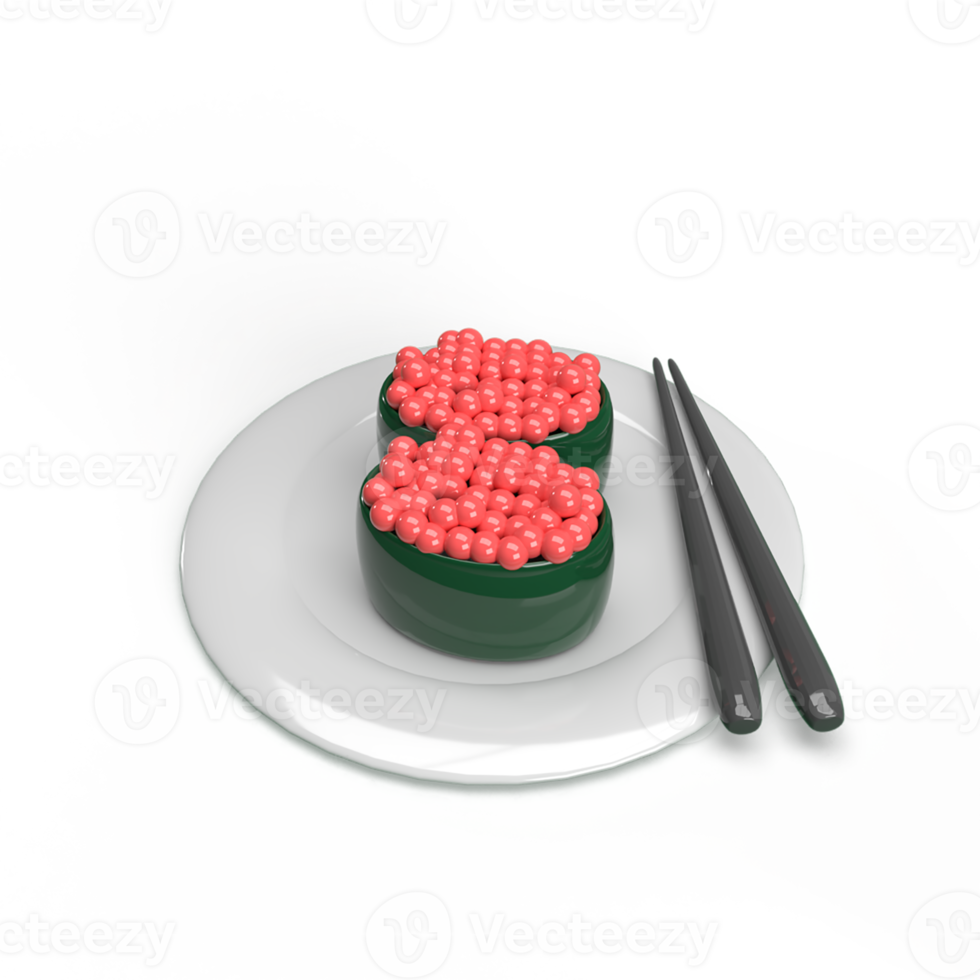 Sushi on a plate 3d model rendering illustration png