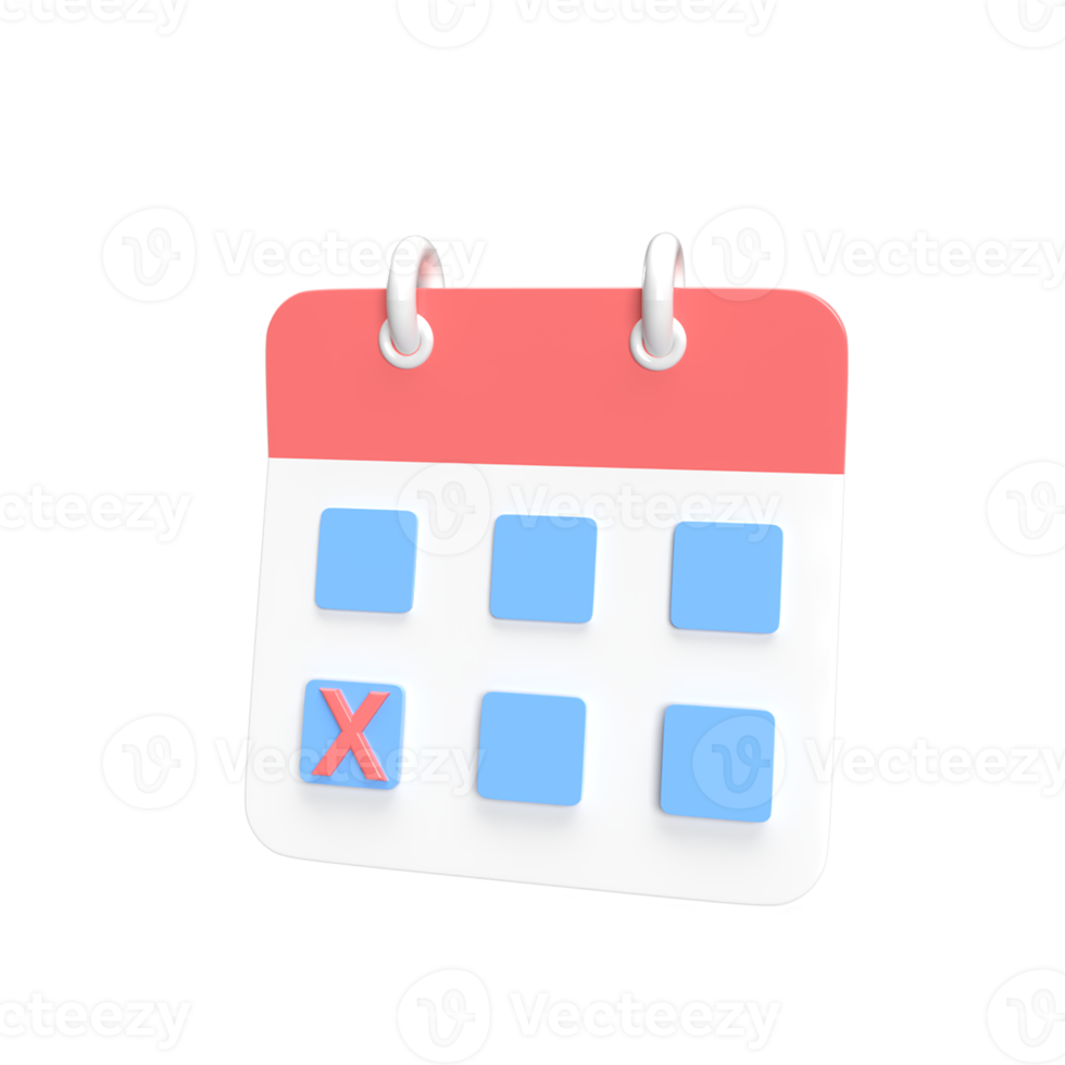 Calender schedule 3d model cartoon style. render illustration png