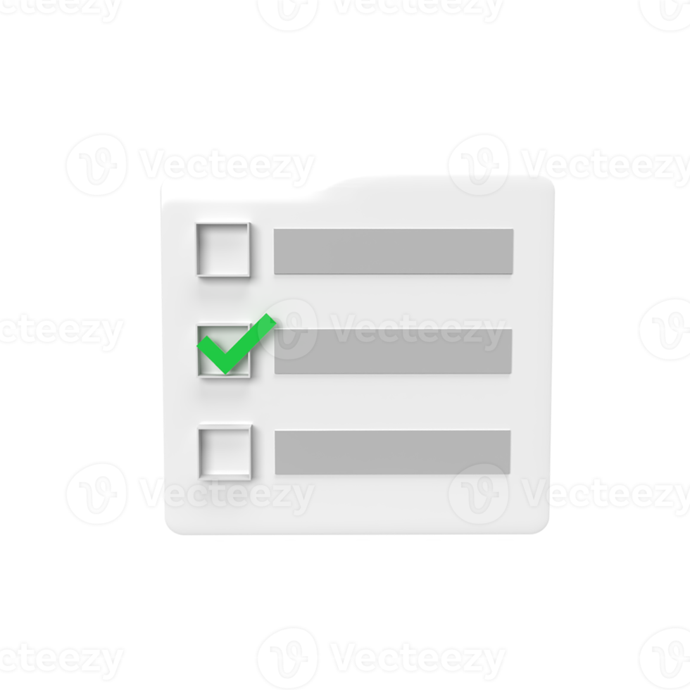 liste de contrôle de document style de dessin animé modèle 3d. rendre illustration png