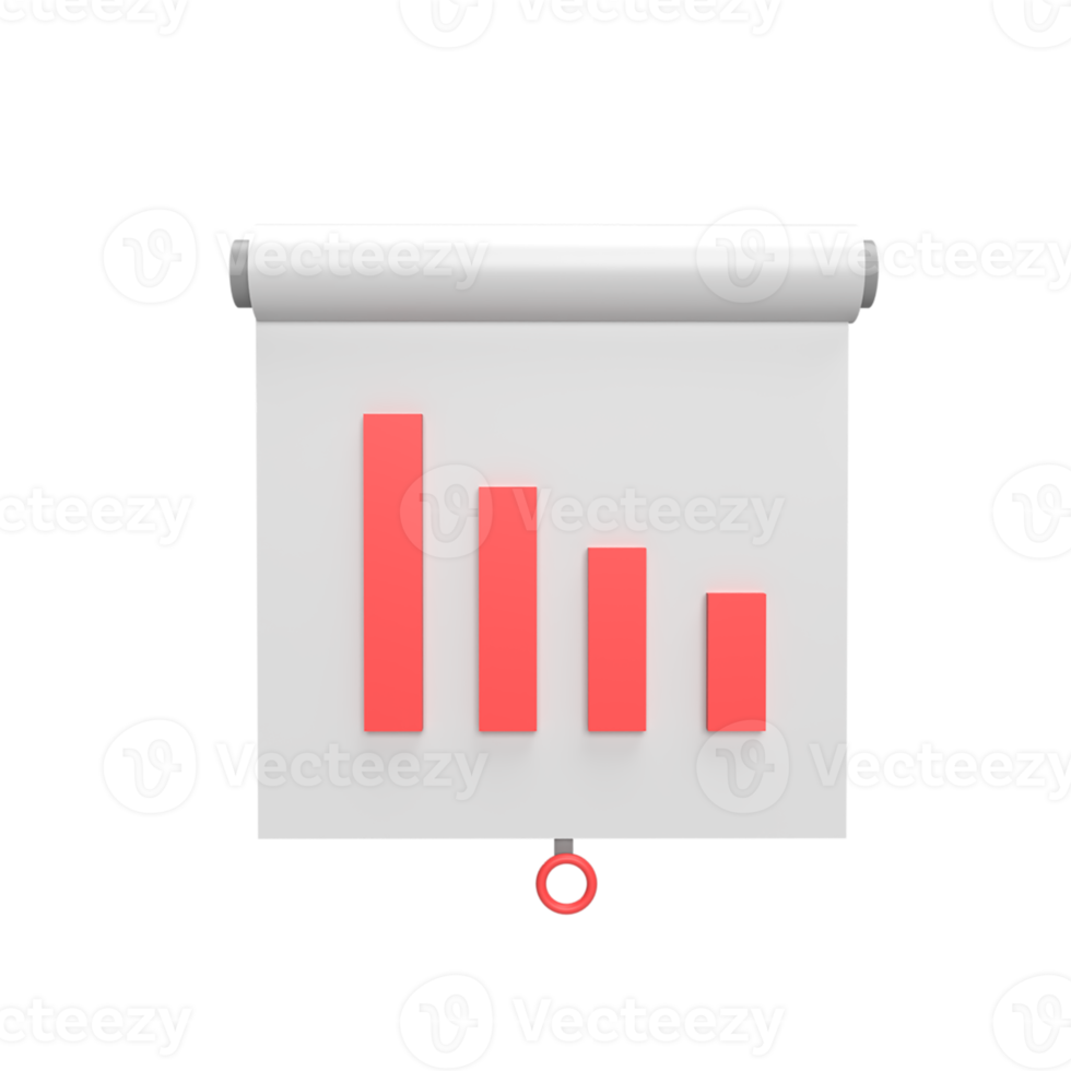 Decrease graph 3d icon model cartoon style concept. render illustration png