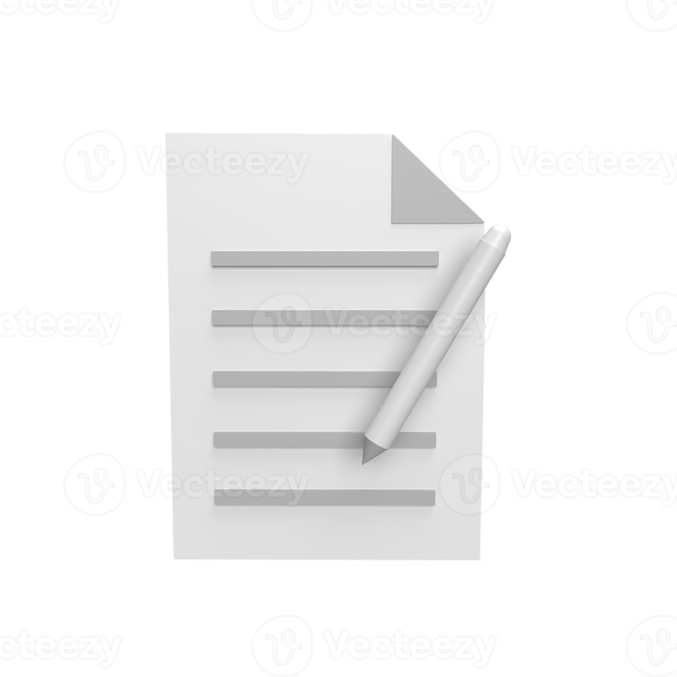 Document and pen 3d icon model cartoon style concept. render illustration png