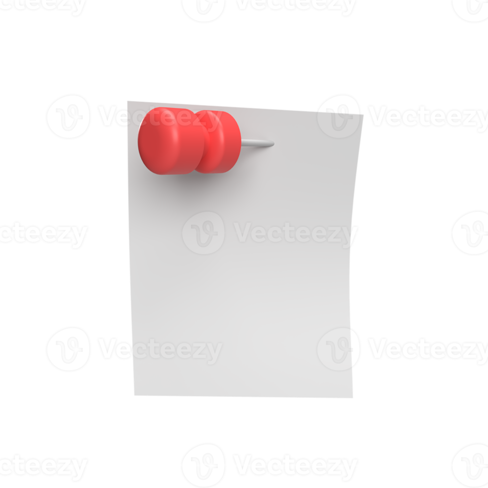 Paper and pushpin 3d icon model cartoon style concept. render illustration png