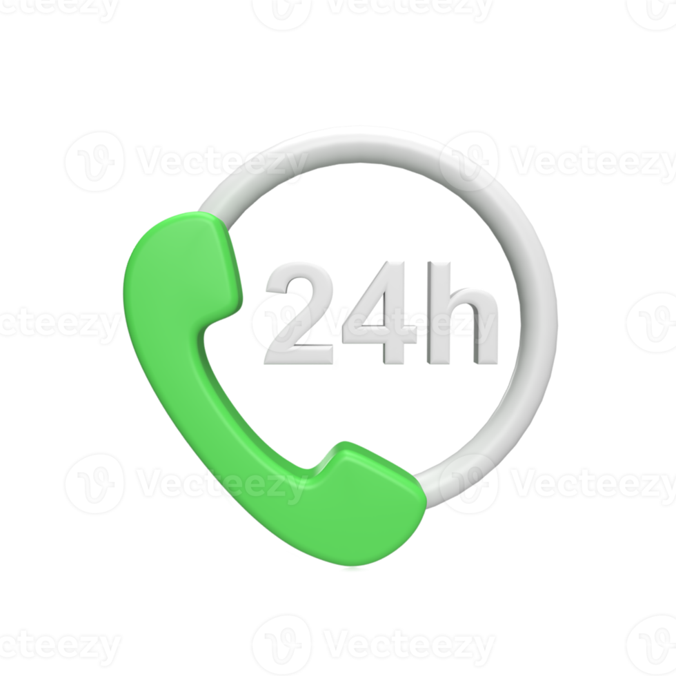 Service call 24 hour 3d icon model cartoon style concept. render illustration png