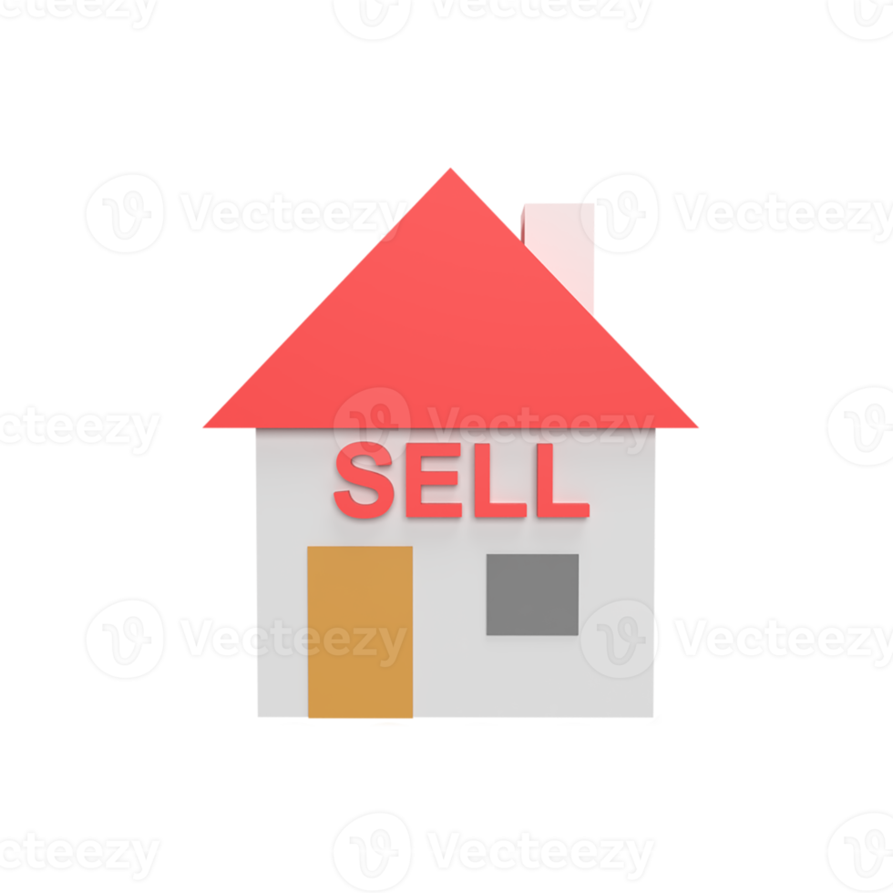 Sell house 3d icon model cartoon style concept. render illustration png