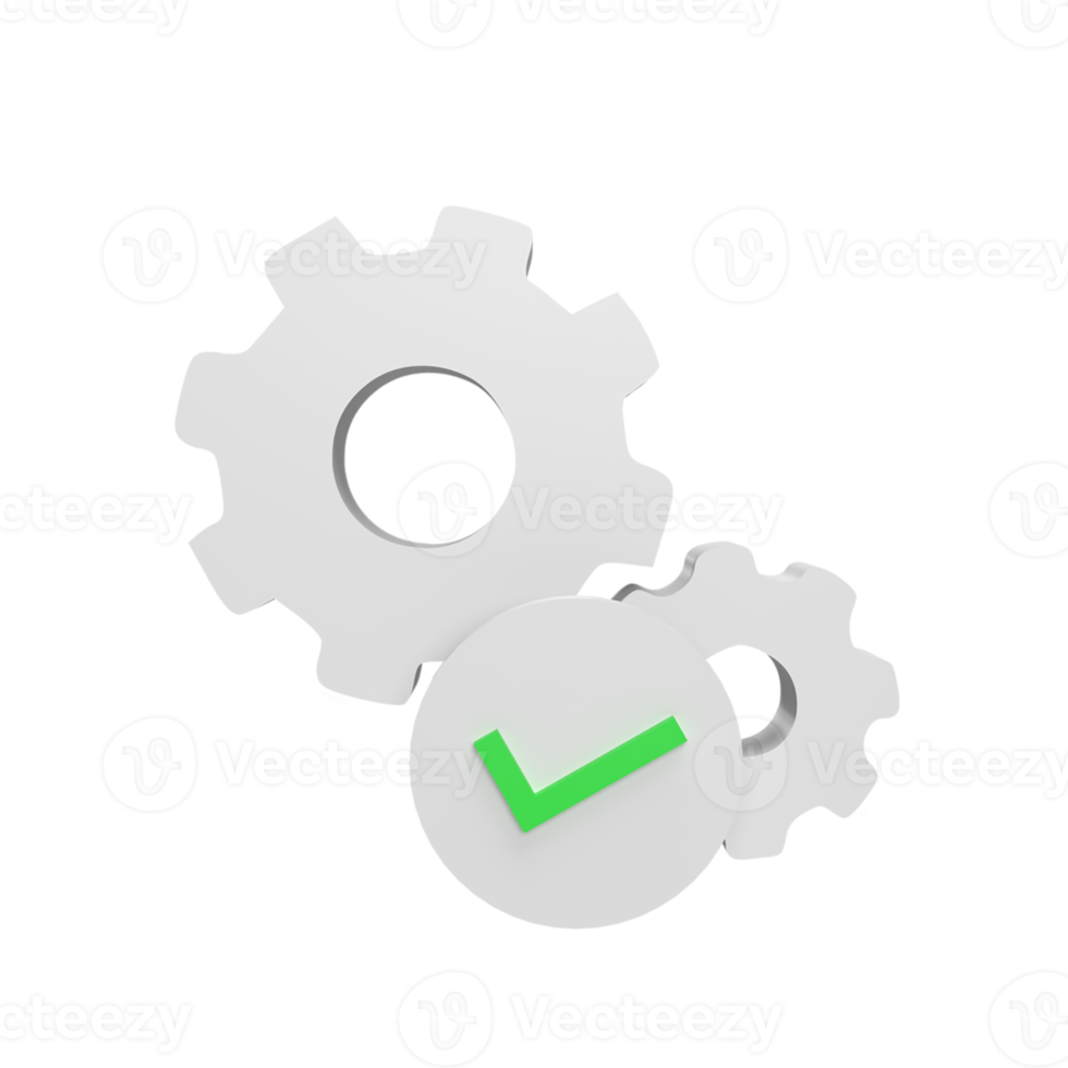 engrenagem com ícone de lista de verificação 3d ícone modelo conceito de estilo dos desenhos animados. renderizar ilustração png