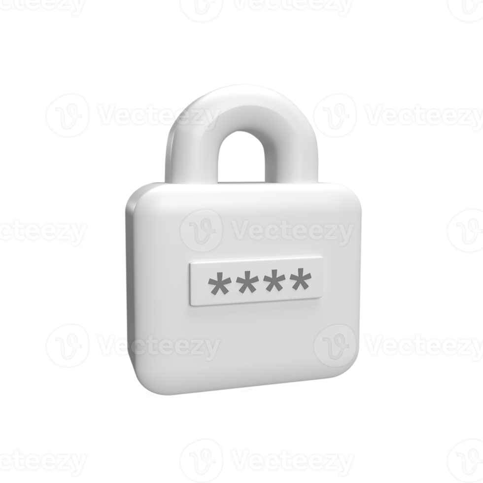 Padlock with password 3d icon model cartoon style concept. render illustration png