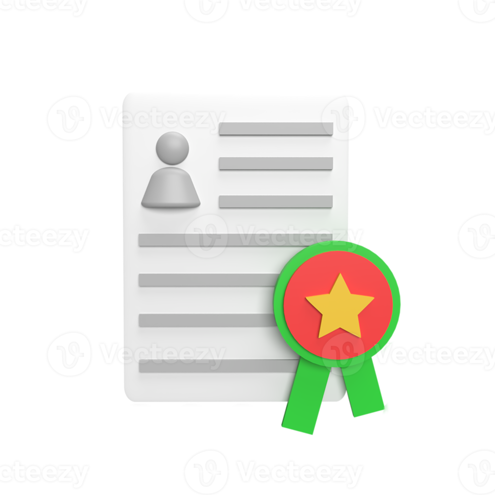 Certificate award 3d icon model cartoon style. render illustration png