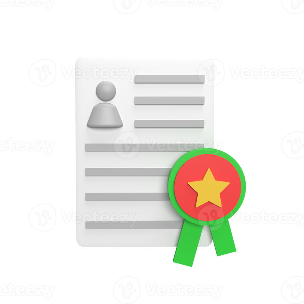 prêmio de certificado estilo de desenho animado modelo ícone 3d. renderizar ilustração png