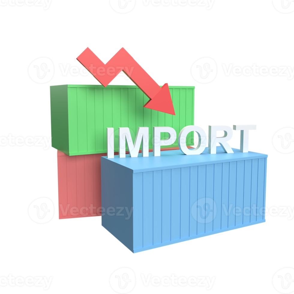 goederen importeren naar beneden 3D-pictogram model cartoon stijl. illustratie weergeven png