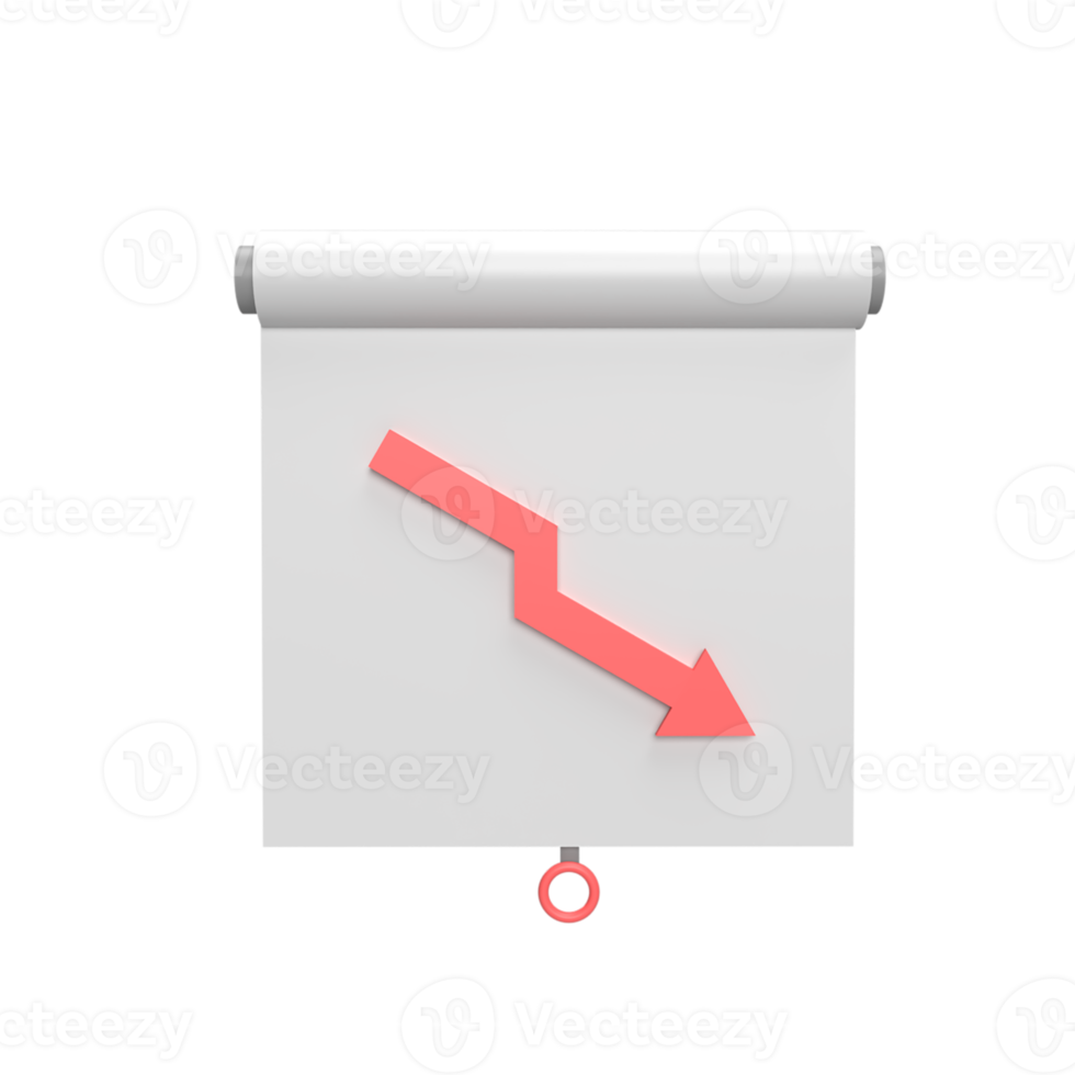 Decrease graph 3d icon model cartoon style concept. render illustration png