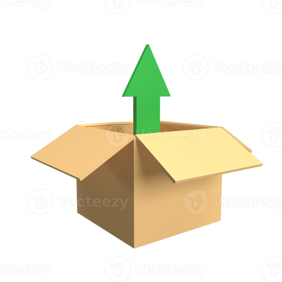 box and up arrow 3d icon model cartoon style concept. render illustration png