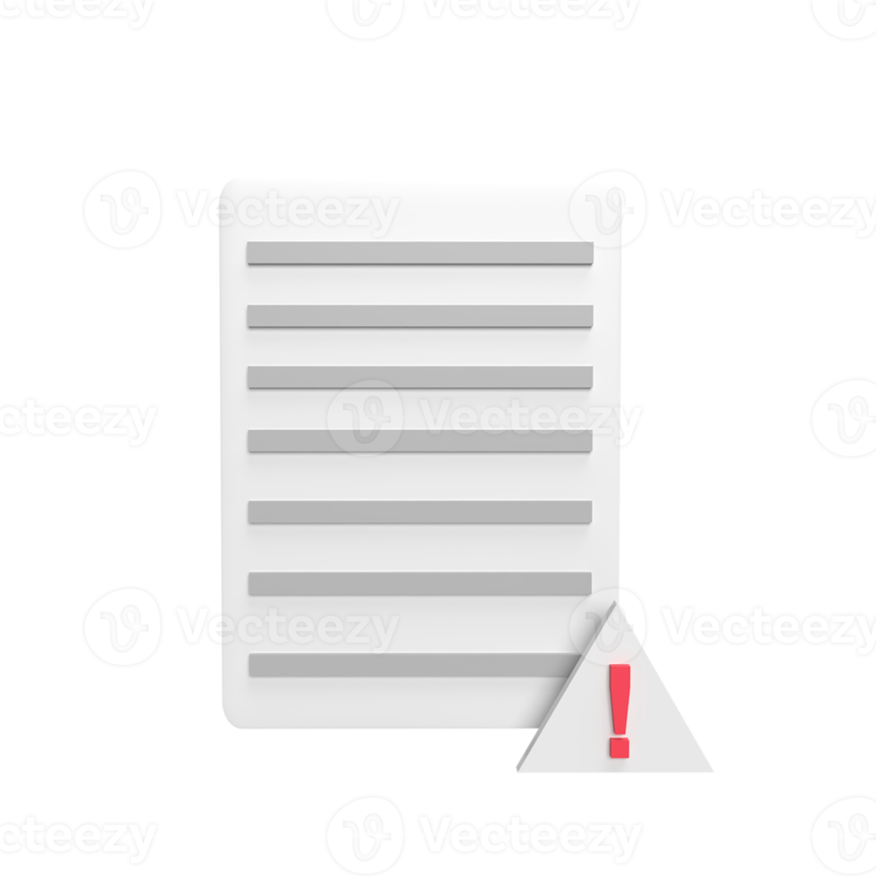 Document warning 3d icon model cartoon style. render illustration png
