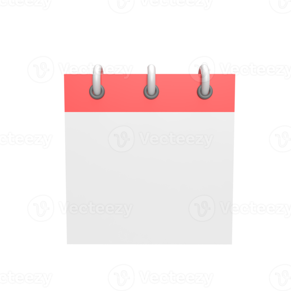 Blank calender template 3d icon model cartoon style concept. render illustration png