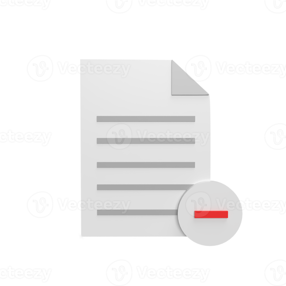 reduce document 3d icon model cartoon style concept. render illustration png