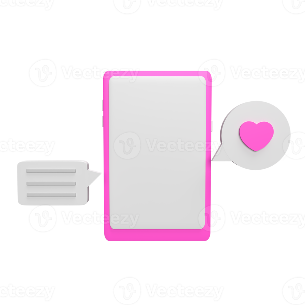 Conversation love 3d icon model cartoon style concept. render illustration png