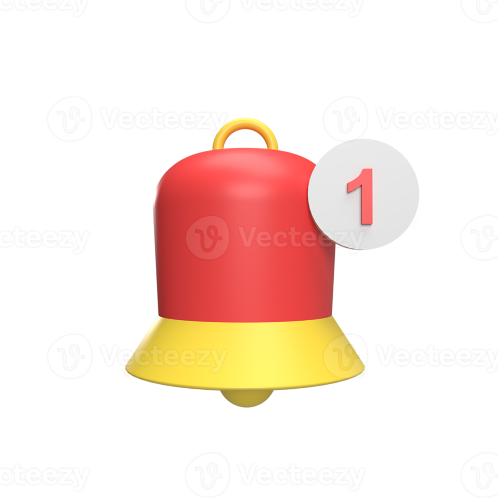 Notification bell 3d icon model cartoon style concept. render illustration png