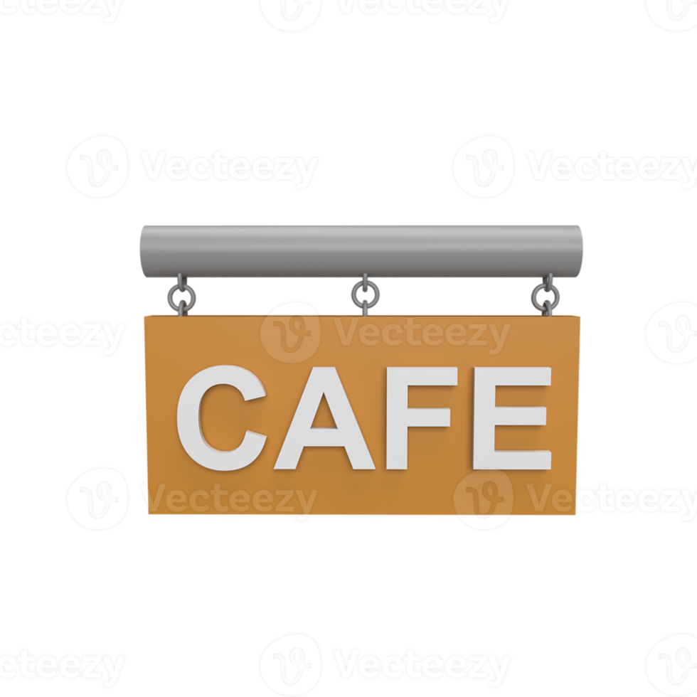 Cafe sign board 3d icon model cartoon style concept. render illustration png