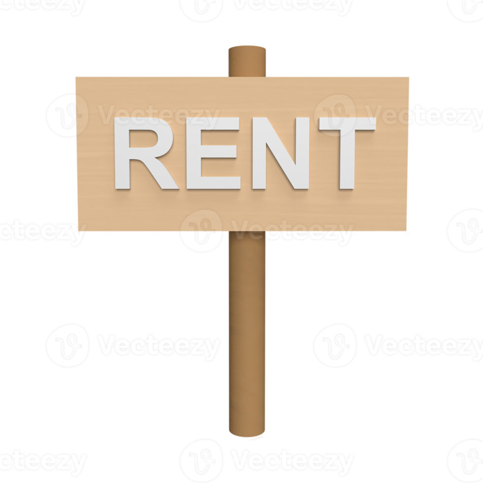 a board with the words rental 3d icon model cartoon style concept. render illustration png