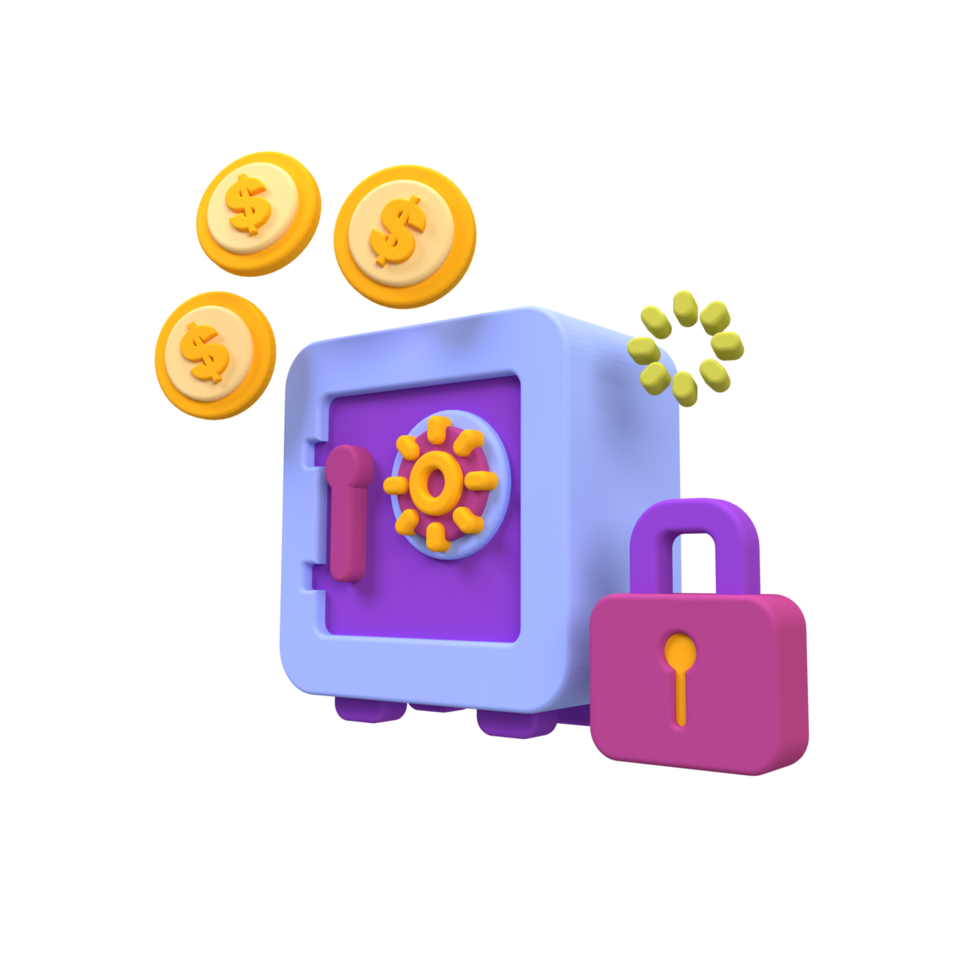 Safe box or Vault with coin illustration for business idea concept isolated on colorful background,3D,render png