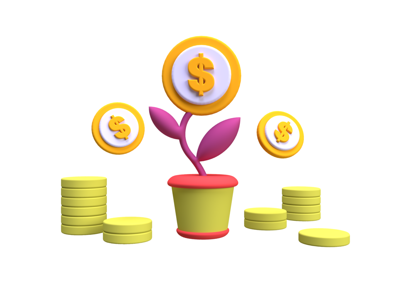 tree with coin flower in pot business concept illustration for business idea concept background png