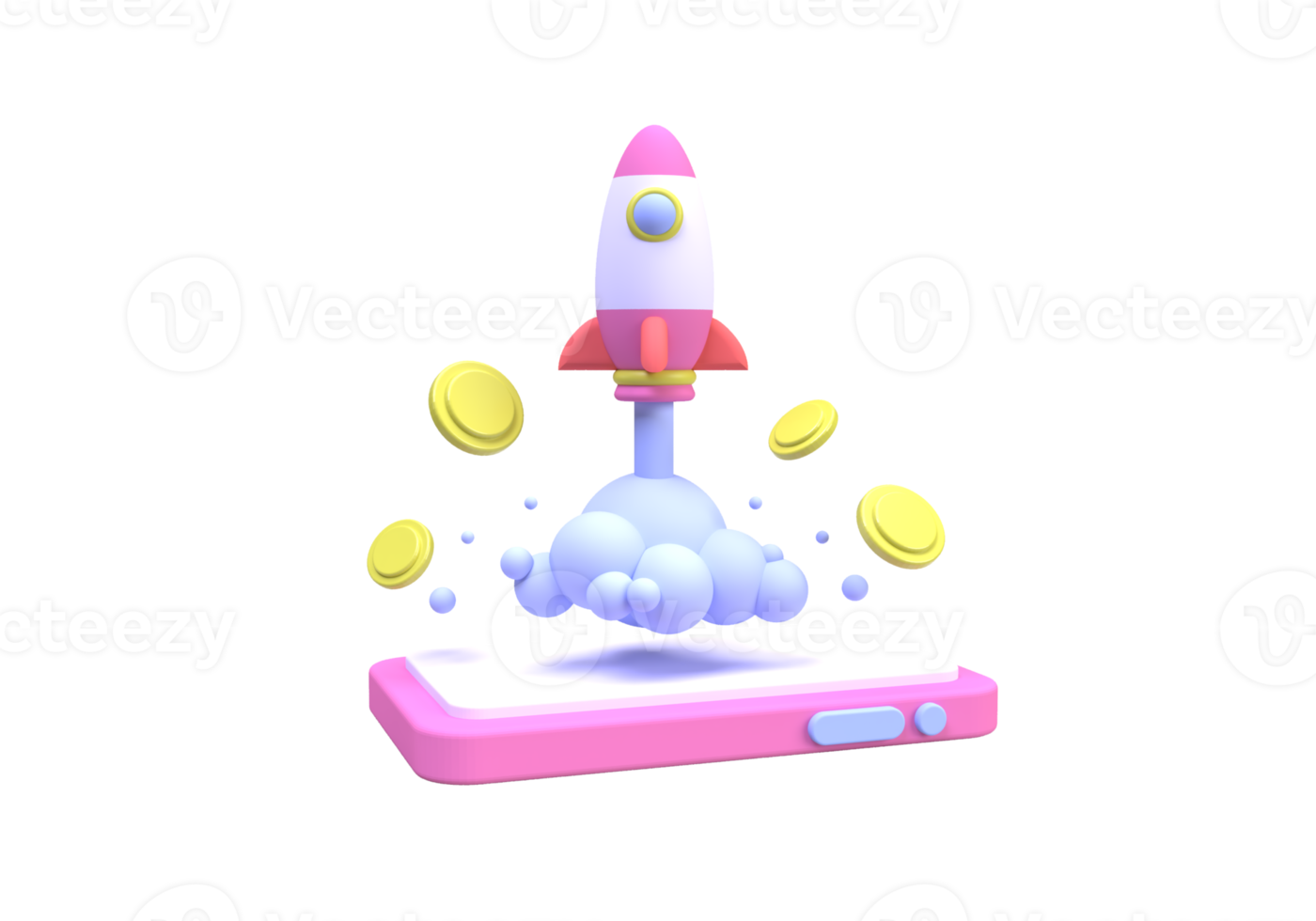 Rocket Launches with smartphone concept illustration Landing page template for business idea concept background png