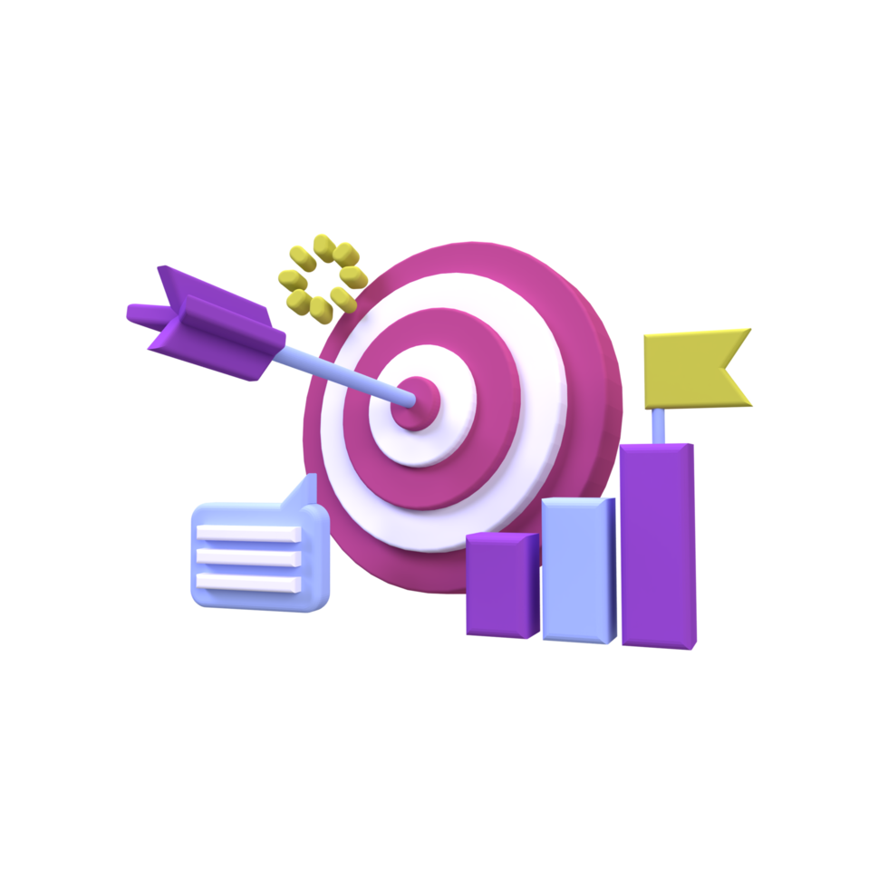 target and graph illustration for business idea concept isolated on colorful background,3D,render png