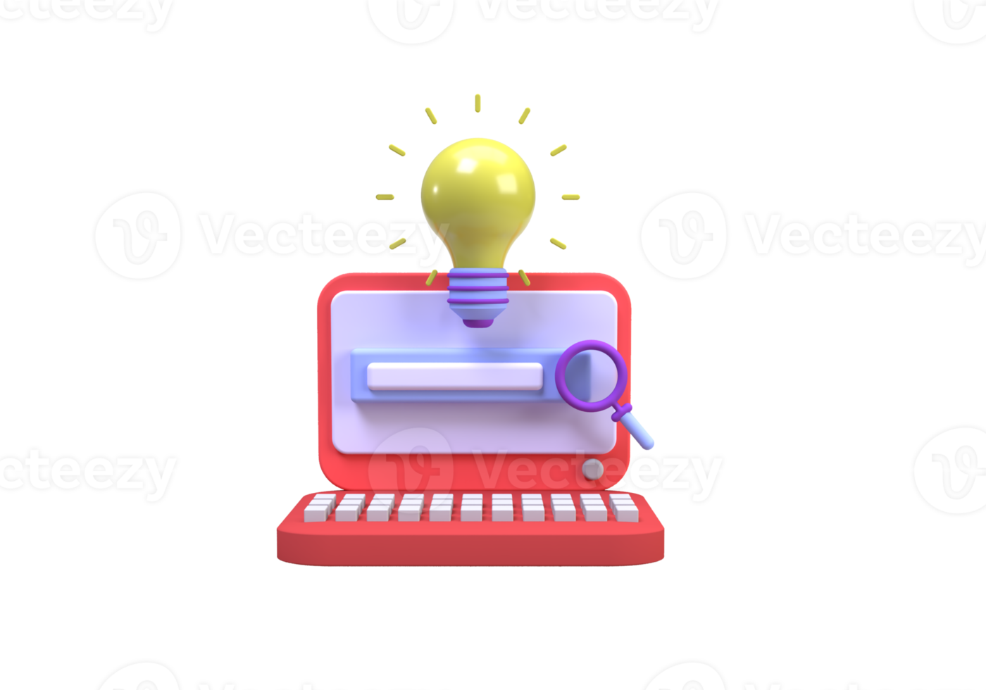 computadora portátil o computadora y bombilla de luz amarilla con fondo de ilustración de barra de búsqueda, 3d, icono de representación para idea de negocio png